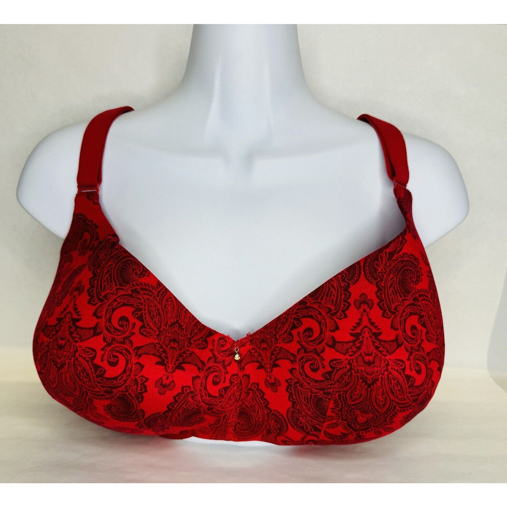 Cacique Lightly Lined Balconette Bra 42DDD Underwire Paisley Print‎ Red Black